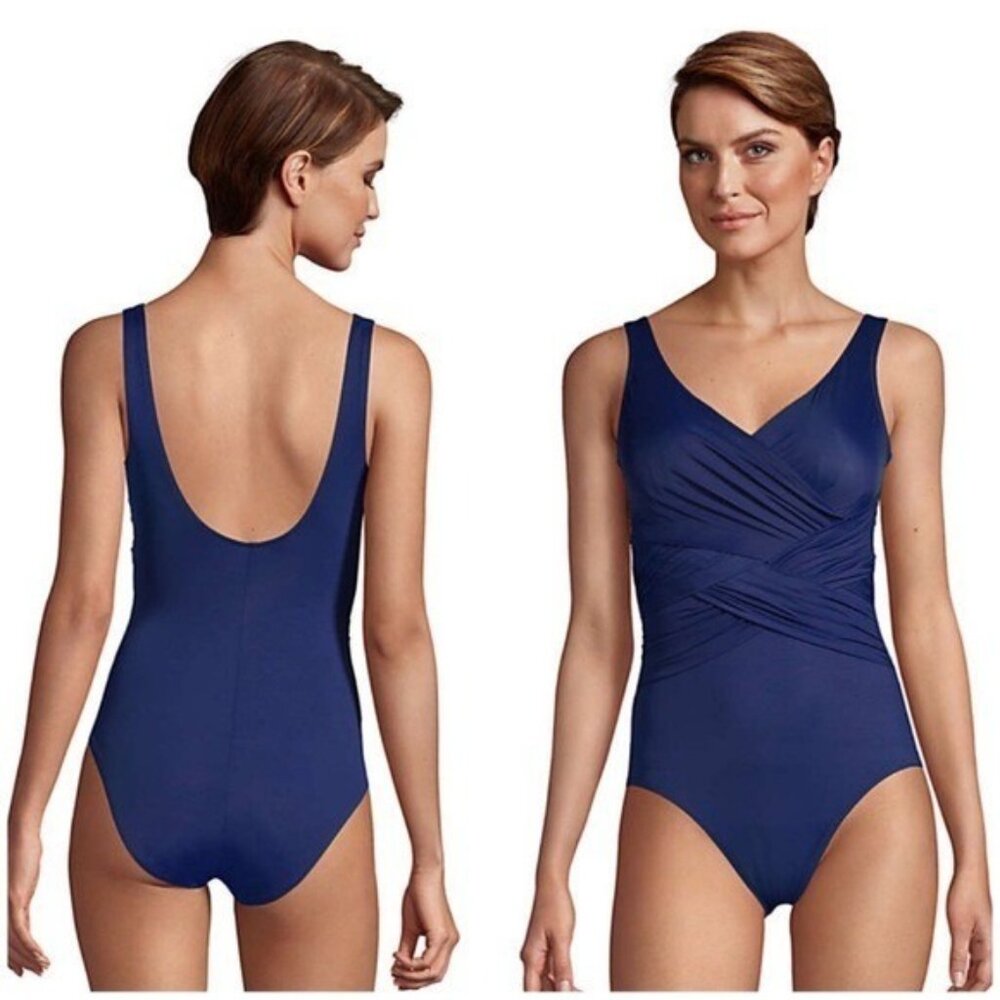 Lands end Slender  One-Piece Swimsuit blue tummy control BLUE - Picture 8 of 8